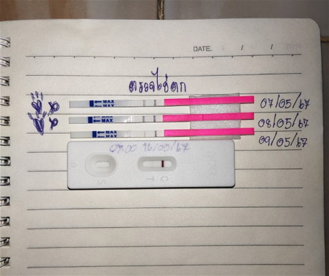 แบบนี้ มีลุ้นไมค่ะแม่ๆ แต่ยังไม่ถึงรอบเดือนมานะค่ะ อีก 6 วัน ถึงกำหนดรอบเดือนค่ะ