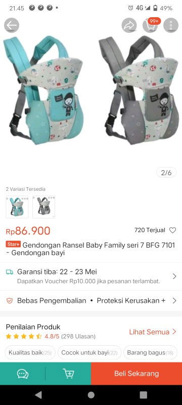 Gendongan bayi depan