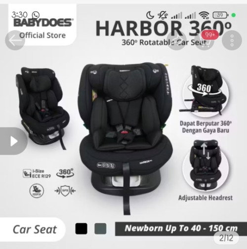 Jual carseat Babydoes Harbor 360 masi baru hasil kado lokasi Bekasi harga di bawah pasar 2.7