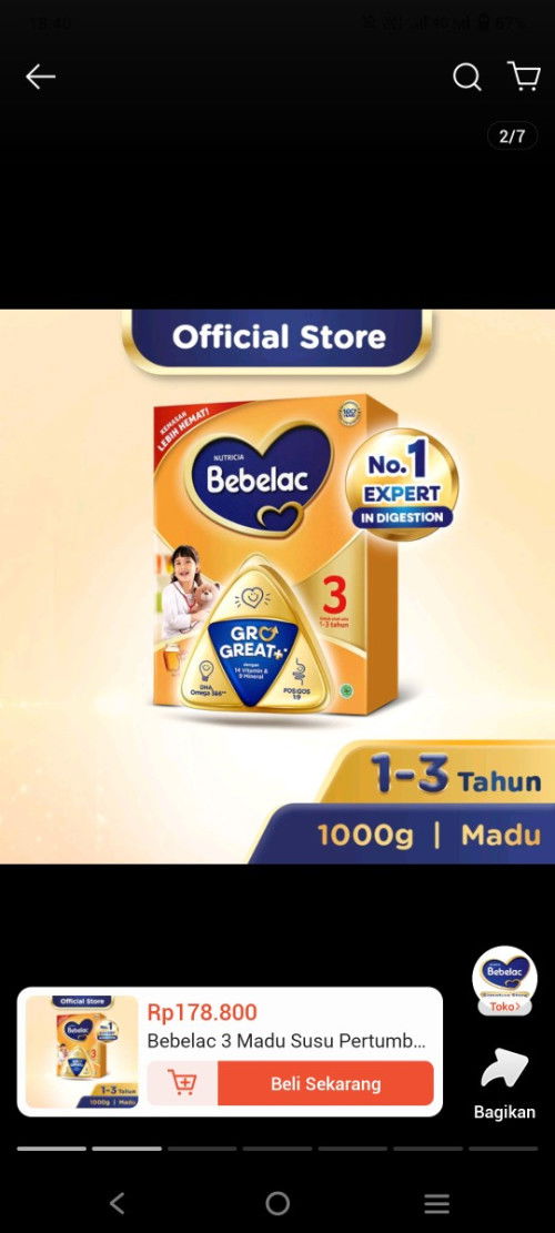 Jual susu bebelac 3 (1-3tahun) Rasa madu . 1kg
