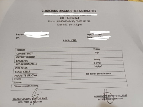 Facalysis result of 1yr old baby