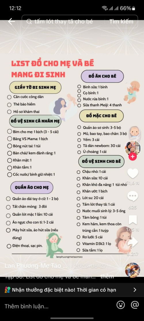 Sắm đồ đi sinh.