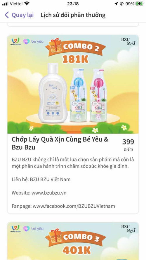 Đổi quà chương trình Bé yêu