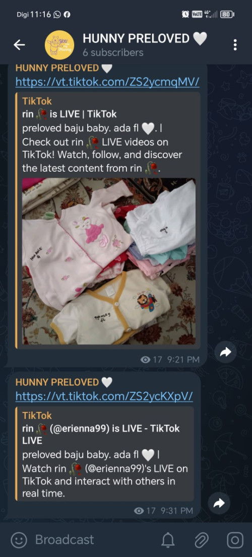 Preloved Baju Baby Girl 🤍
https://t.me/edpreloved
Berminat boleh join telegram saya. Thank you 😘