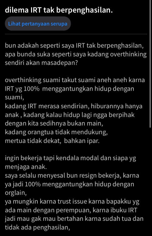 dilema IRT tak berpenghasilan.