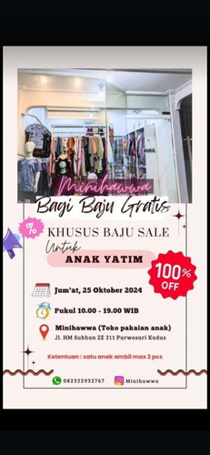 Bagi baju gratis area kudus untuk anak yatim