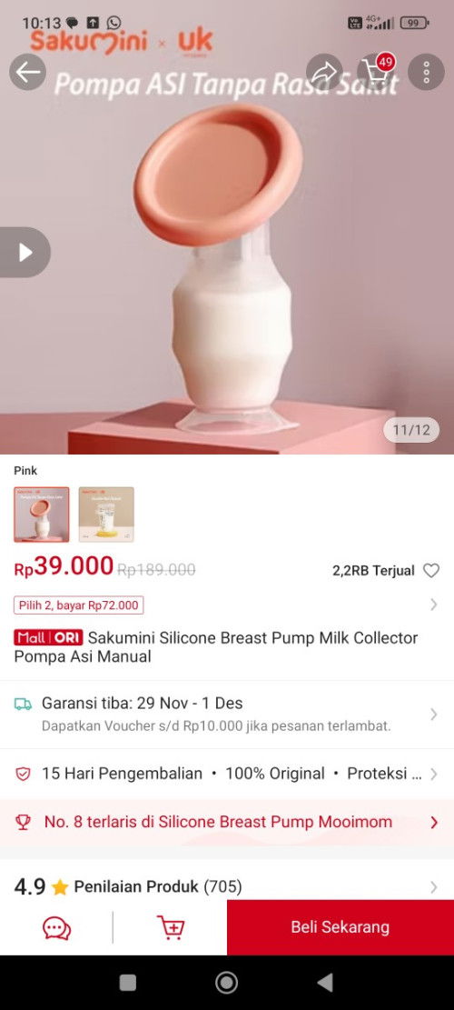 Preloved pompa asi silikon + kantong asi