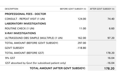KKH check up bill