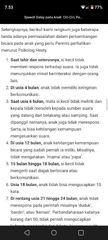 Anak perempuan 18 bulan belum pintar bicara