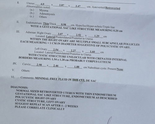 Spotting, Thin Endometrium, Gestational Sac Like Structure
