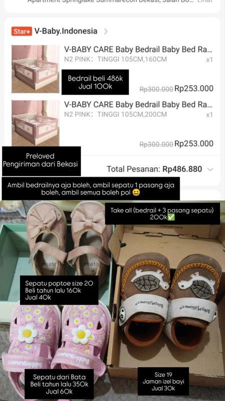 Preloved bedrail dan sepatu anak