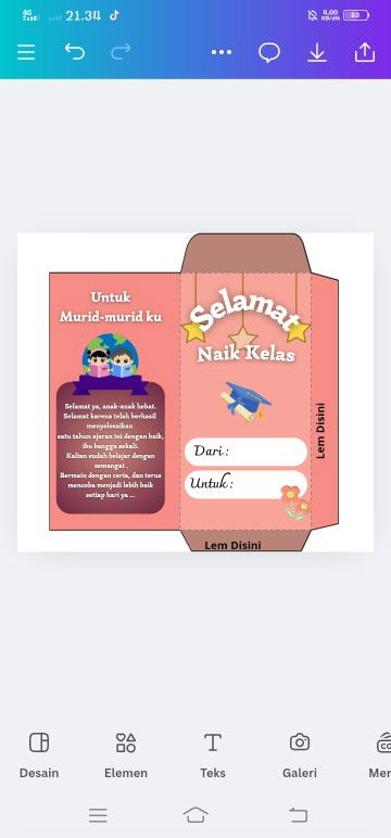 Amplop lipat untuk kenaikan kelas