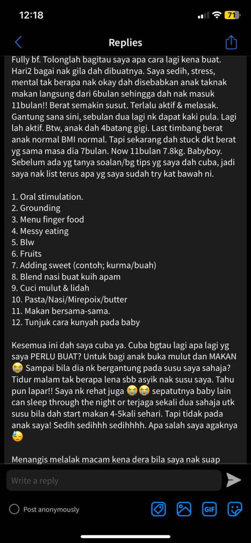 Dari 6m now 1y3m taknak makan langsung