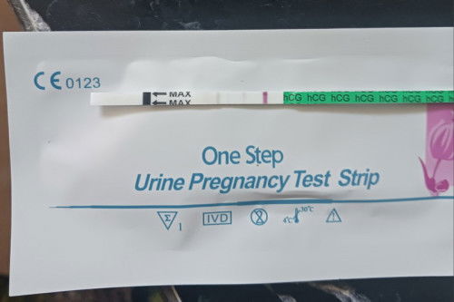 Hi. 2Ini upt pagi 1st urine. Positive atau negative. Period delay 5 hari. Sakit pinggang dan breast