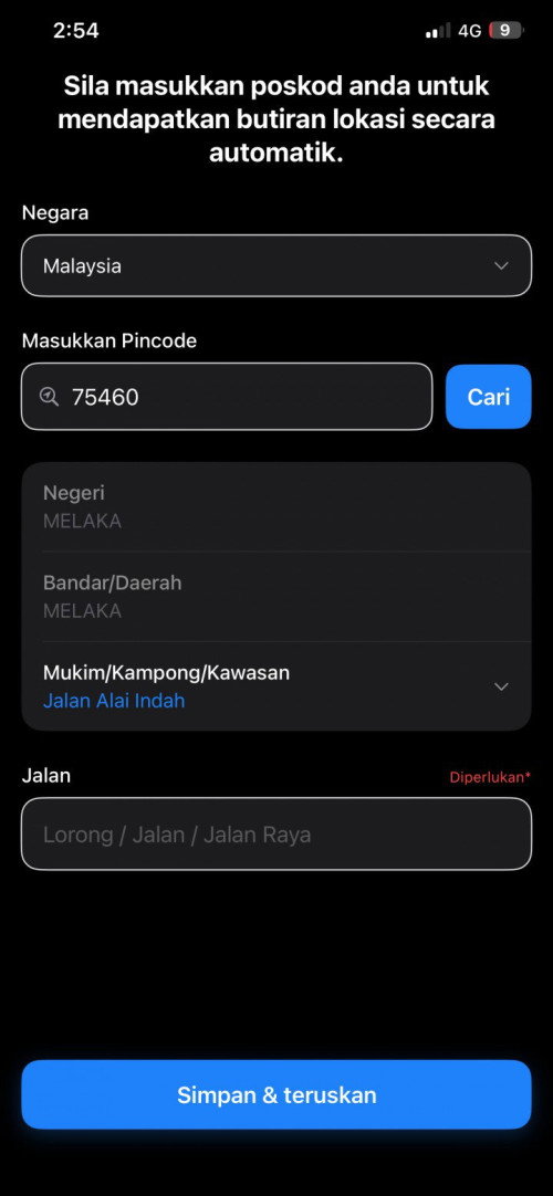 saya cuba log in apps theasianparent. sampai bhg poskod, saya sangkut. dkt bhg Jalan.