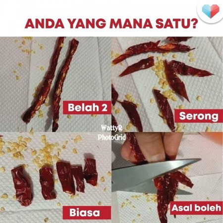 Kalau memotong cili tu, anda yang mana satu?