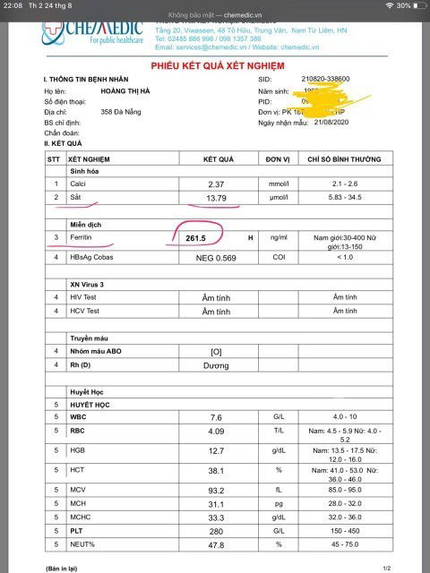 Thừa dự trữ sắt ( ferritin )