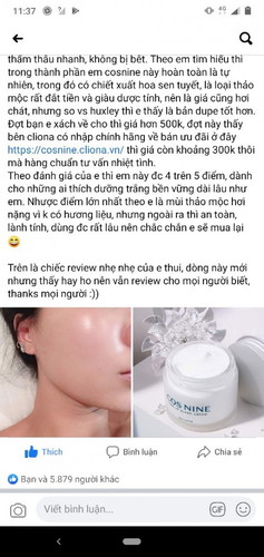 Còn 2th nữa đi làm. Mình muốn sử dụng kem dưỡng cos nine của Hàn ai sử dụng rồi cho mình biết với ạ