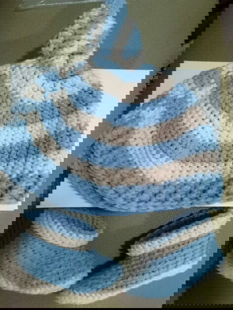 Hand made baby booties with beanie