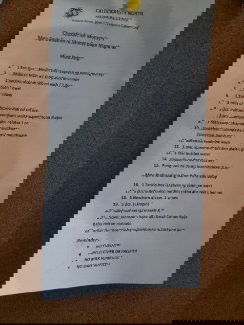 CCNMC - checklist for mommy and baby