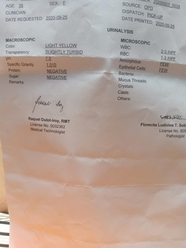 urinalysis result