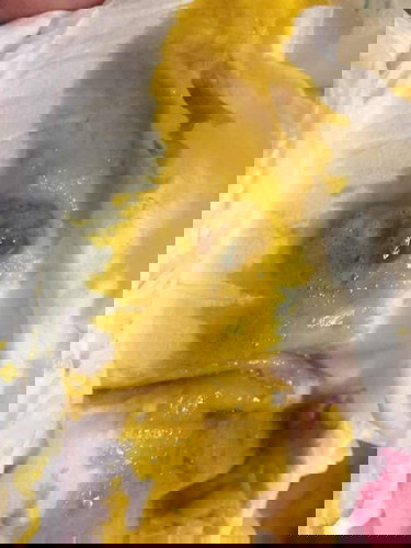 5 months old yellow poop with reddish slime