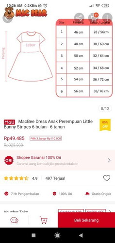 Ukuran baju anak