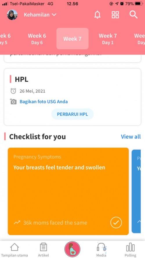 Pengaturan perkembangan kehamilan di app TAP