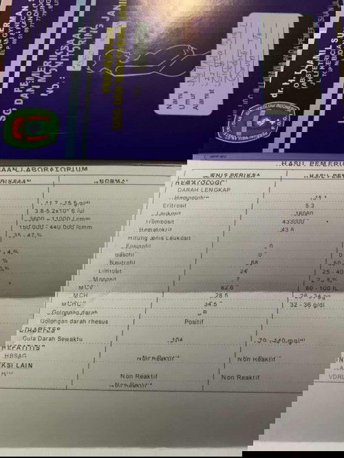 Hasil cek lab