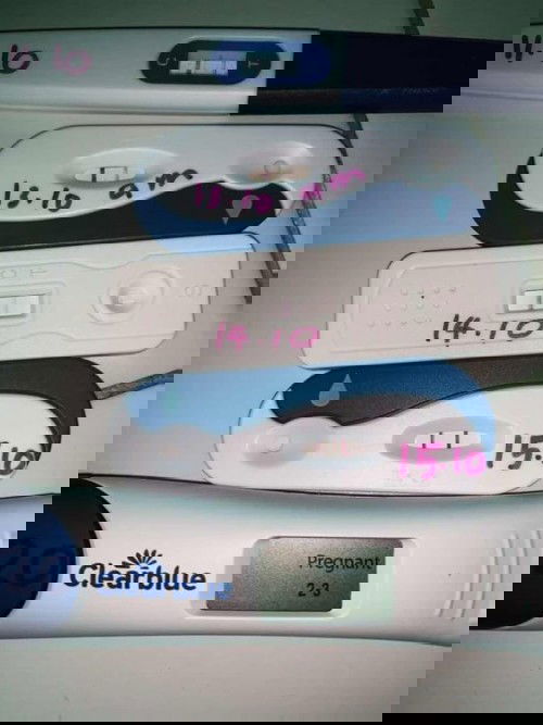 Saya mula dapat 2 line positive pada 10.10. Pergi ke klinik 11.10, doctor terus scan perut,xnmpak apa2 lg. 