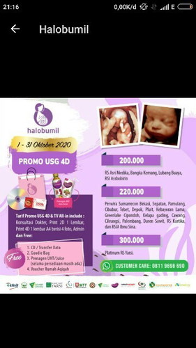 Bunda ada yg habis usg di halobumil gk? Klo ada mau tanya dong, itu promo yg 4D 220 ribu udh semuany