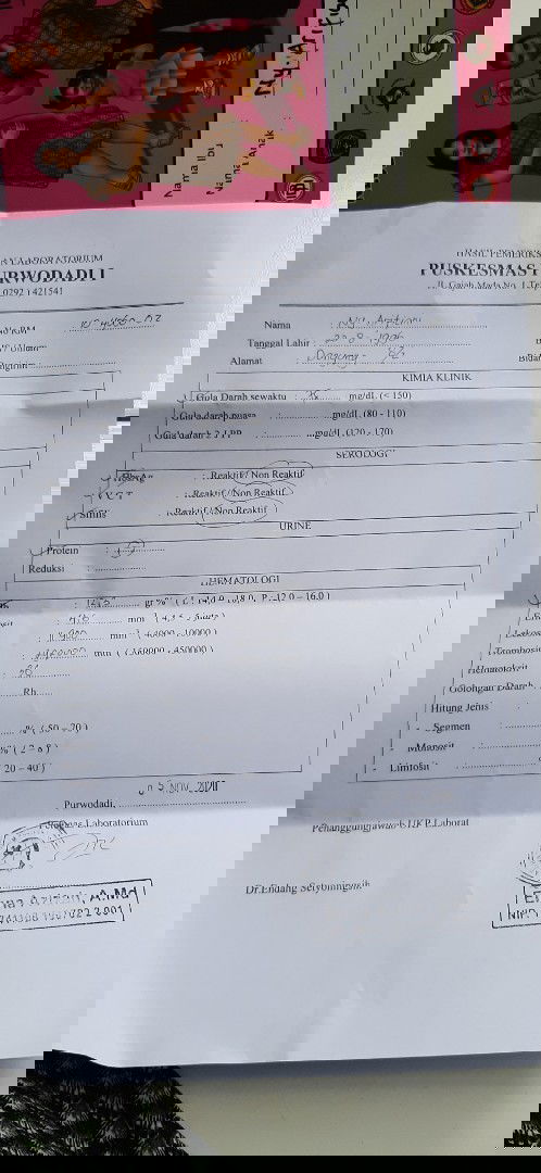 Hasil cek laboratorium