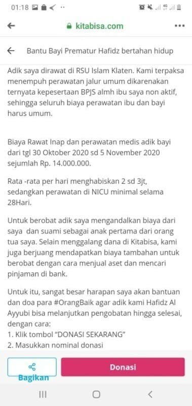 Mohon do'a dan bantuan untuk bantu adik Hafidz bertahan hidup