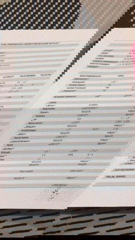 Hasil cek laboratorium