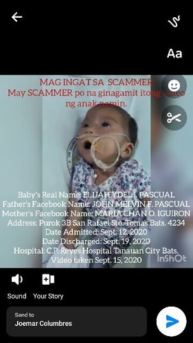 Ginagamit ng scammer ang baby ko. Help us stop them, please share.