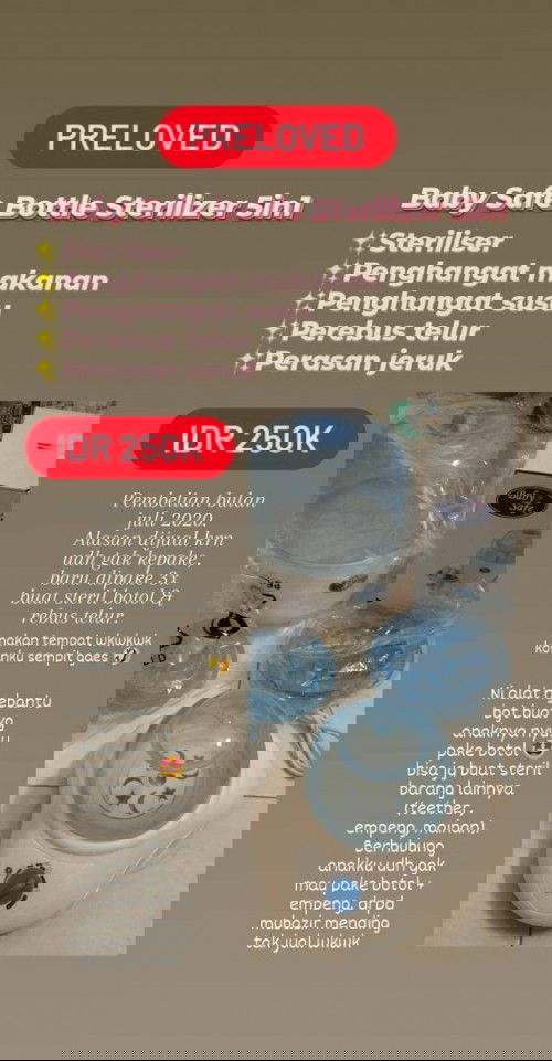 Preloved Baby Safe Bottle Sterilizer 5in1