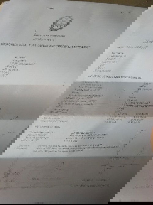 ขอสอบถามแม่ๆหน่อยจ้า​ ผลตรวจดาวออกแล้ว​ ผลออกมาแบบนี้คือเสี่ยง1:เท่าไหร่​คะ มีความเสี่ยงมากไหมคะ