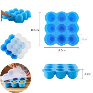 บล๊อกซิลิโคนนิ่ม 9 ช่อง พร้อมฝาซิลิโคนสีใส