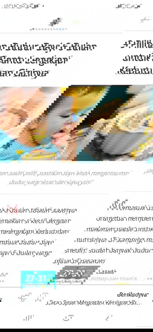 Pemilihan Bubur untuk bayi 6 bulan sesuai porsi gizi lengkap