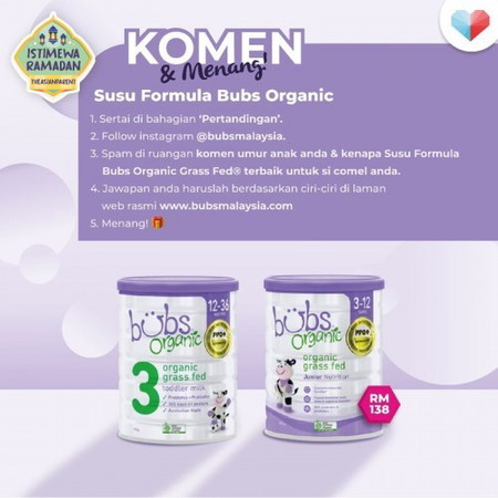 Komen & Menang Susu Formula Bubs Organic!