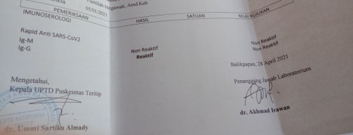 Hasil rapidt di puskesmas