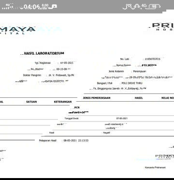 Alhamdulillah tes pcr sweb negatif