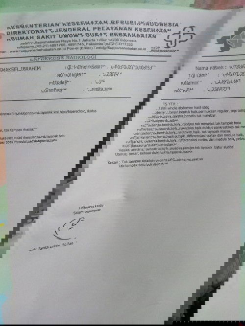 Kencing batu dan hasil usg abdomen