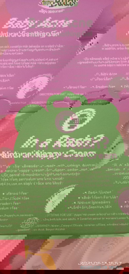 Tiny buds baby acne gel and in a rash