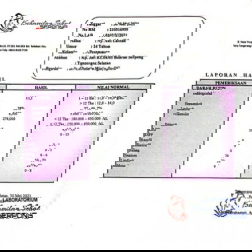 Hasil Hemoglobin (HB)