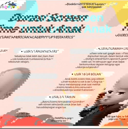 Did you know?😀  Hindari Penggunaan Screentime untuk anak usia dibawah 2 tahun!!!!