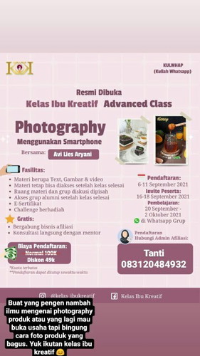 Ijin promosi kelas WhatsApp photography