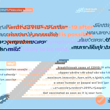 Getting ill with COVID-19 after you are vaccinated is possible, but rare. Your symptoms are more likely to be mild ⬇️