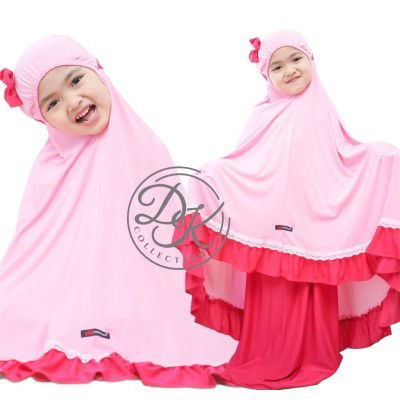 Mukenah aksen pita dan renda 3-6 thn
