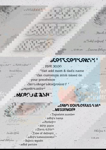 I AM MAKING BIRTH INFO (SOFT COPY ONLY) REMEMBRANCE FOR YOUR LITTLE ONE